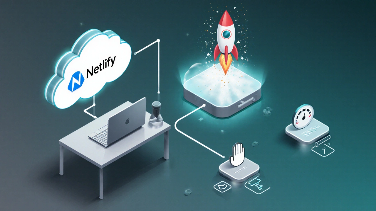 Isometric view of laptop connecting to cloud, launching a rocket for deployment.