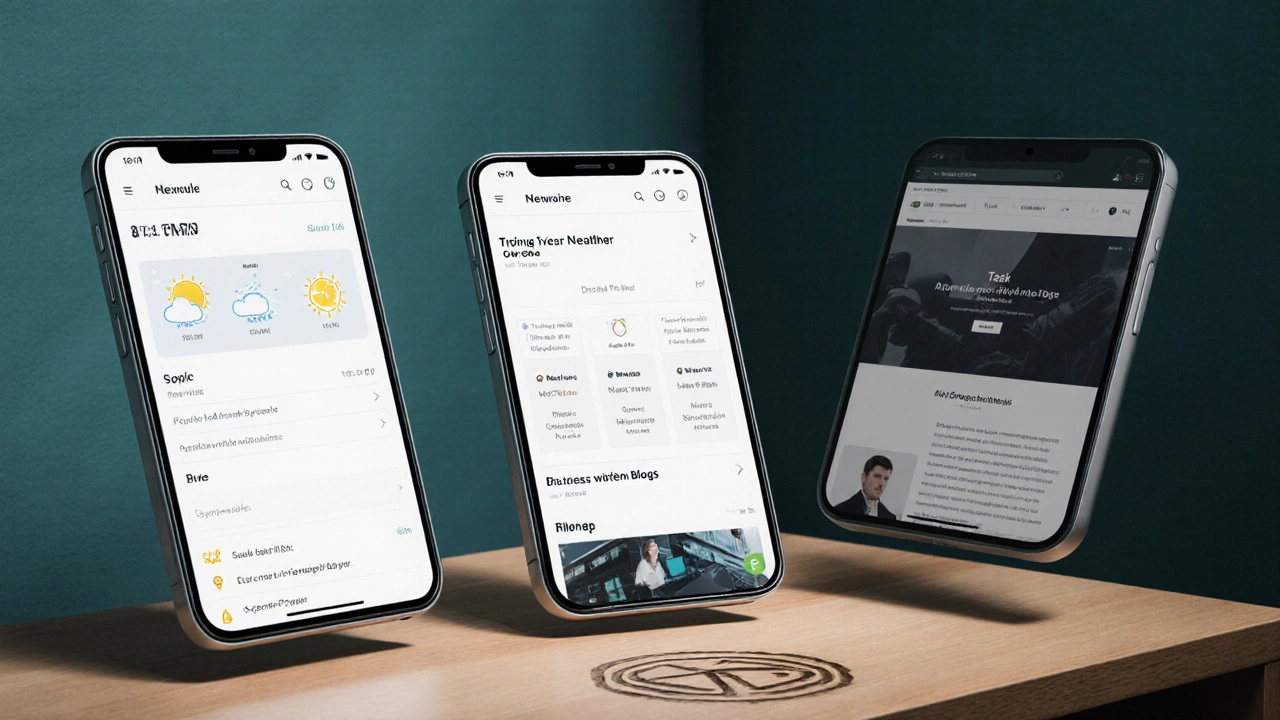 Three web projects displayed on floating screens: weather app, task manager, and personal blog.