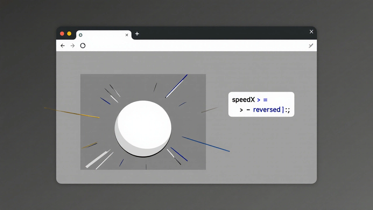 Ball bouncing inside a browser window with code snippet showing direction reversal