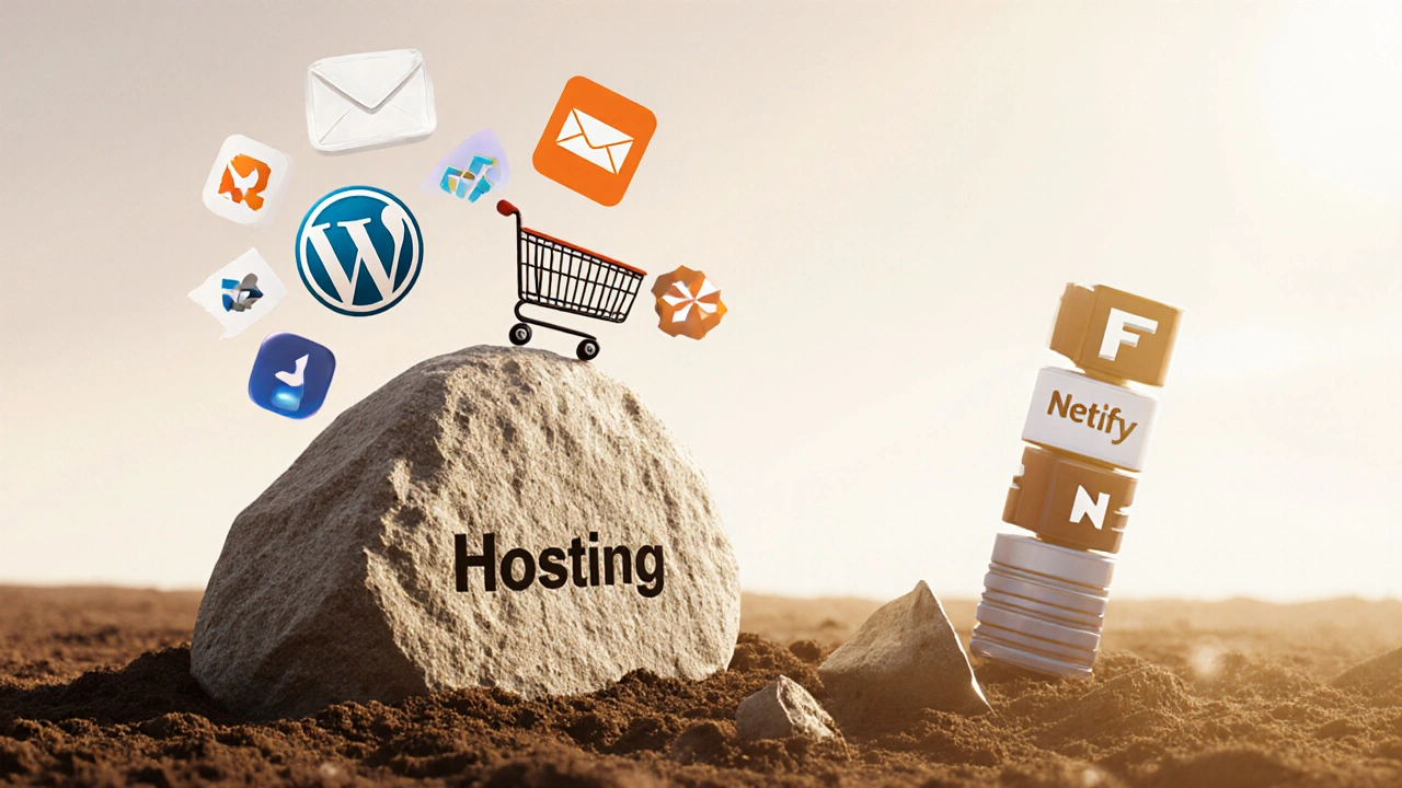 Foundational hosting stone supporting essential website features like e-commerce and email