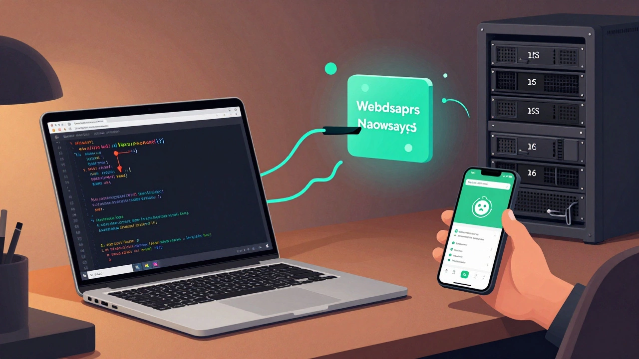 A developer's workspace with JavaScript-powered apps and WebAssembly modules being orchestrated by JavaScript code.