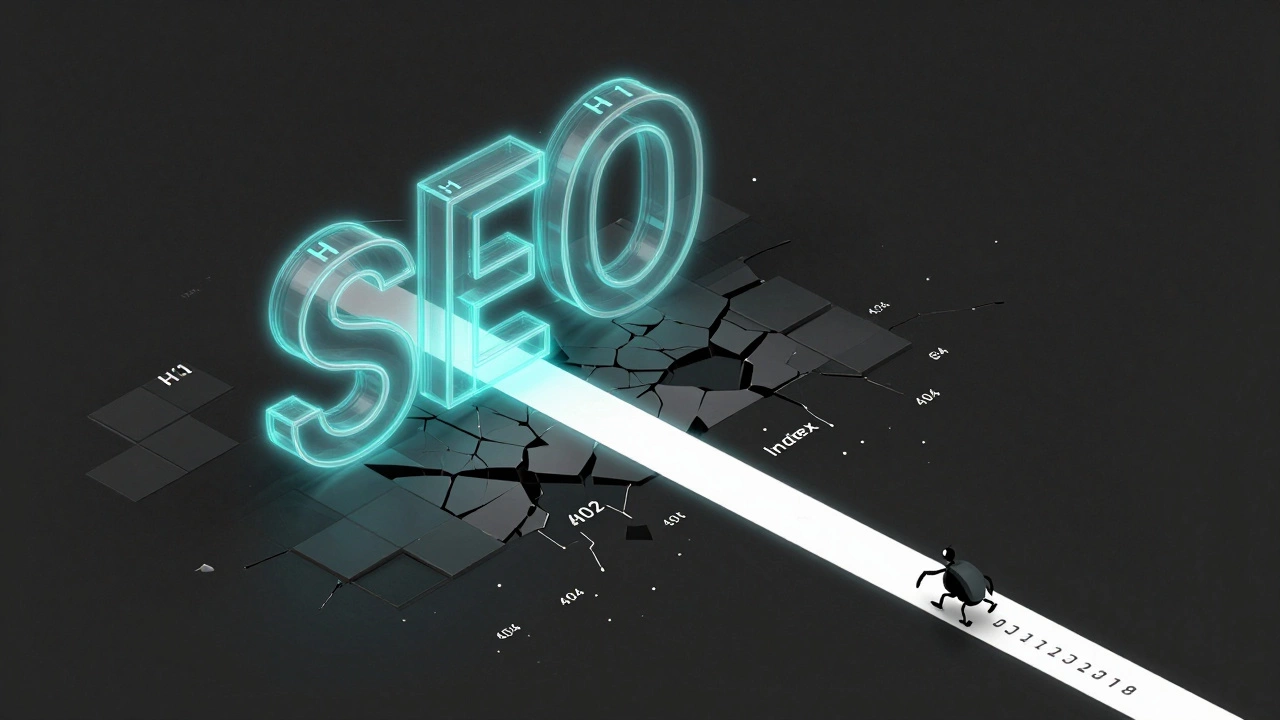 Abstract technical SEO structure with clean code as architecture and Googlebot crawling optimized paths.