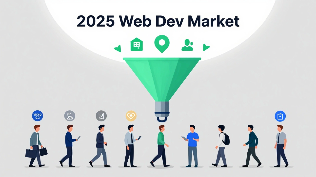 Filter funnel illustrating which web developers succeed in 2025 based on in-demand skills.