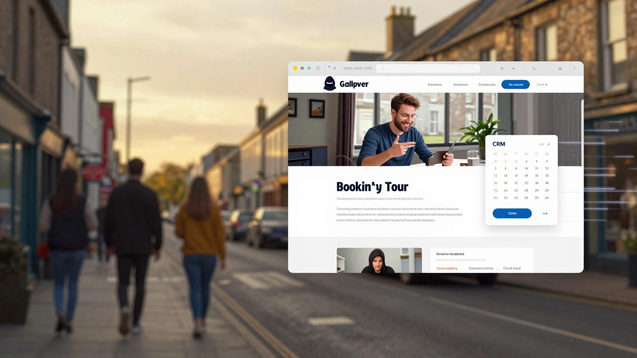 A split-screen: left shows a hacked slow site with customers leaving, right shows a smooth, integrated business website.