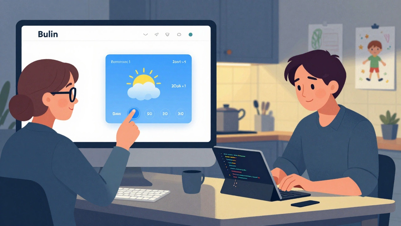 An older woman and teacher successfully running JavaScript apps on their screens at night.