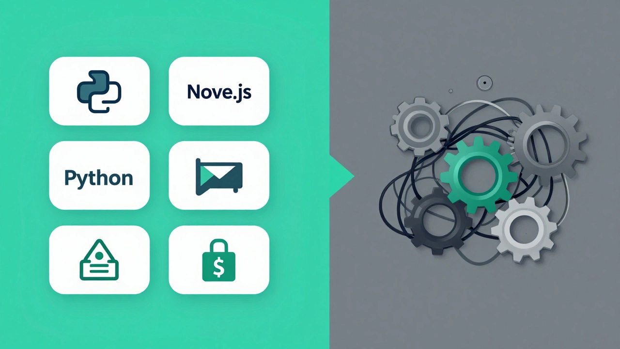 Split-screen comparison of Python-Django simplicity vs Node.js complexity in full stack development