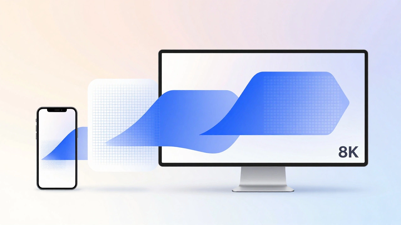 Three abstract design principles—fluid grids, flexible images, media queries—adapting across screen sizes.