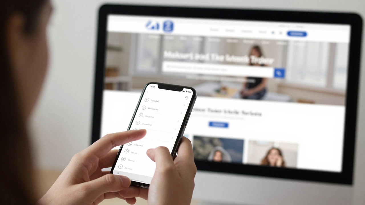 A user interacting with a smartphone featuring large, spaced touch targets and a mobile-optimized menu.
