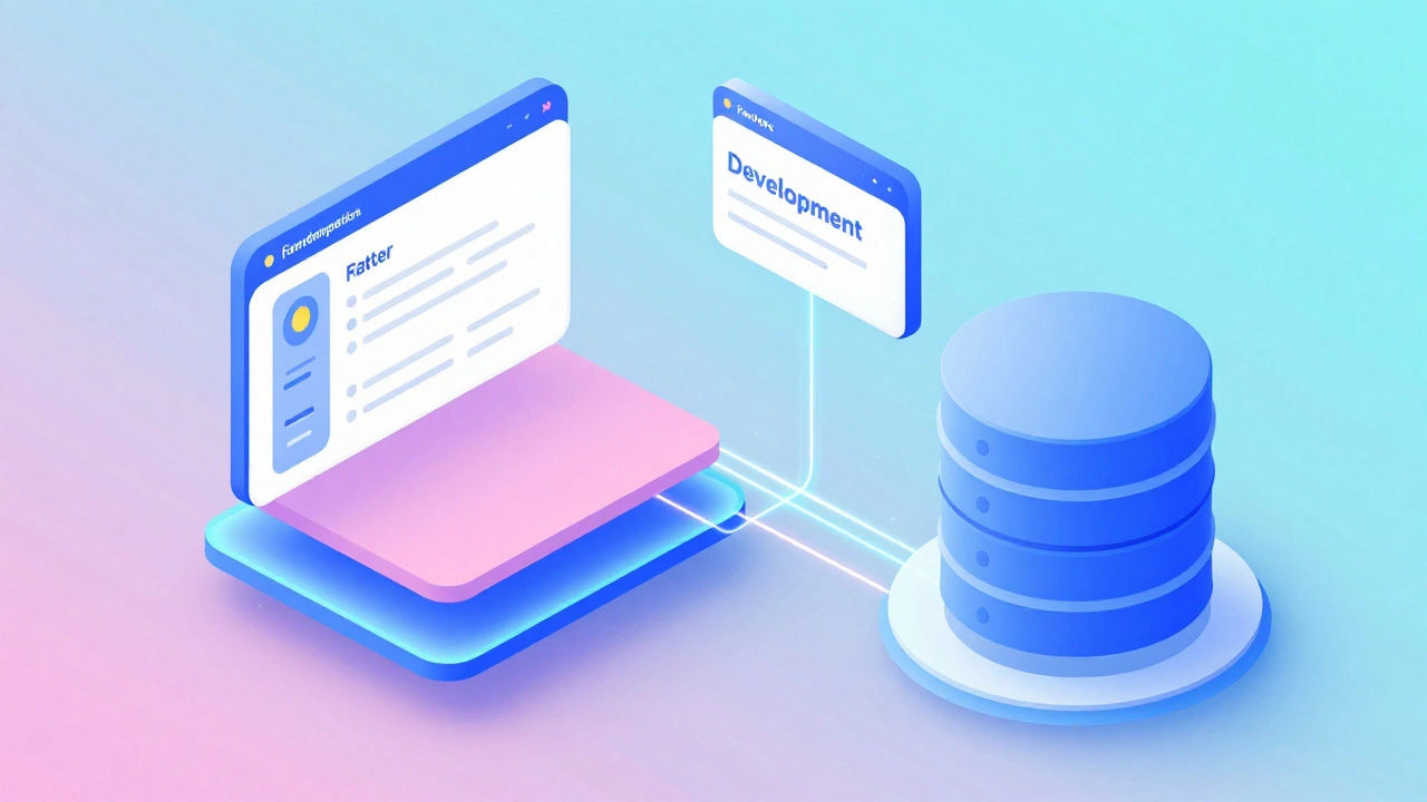 3D isometric illustration of connected web development layers