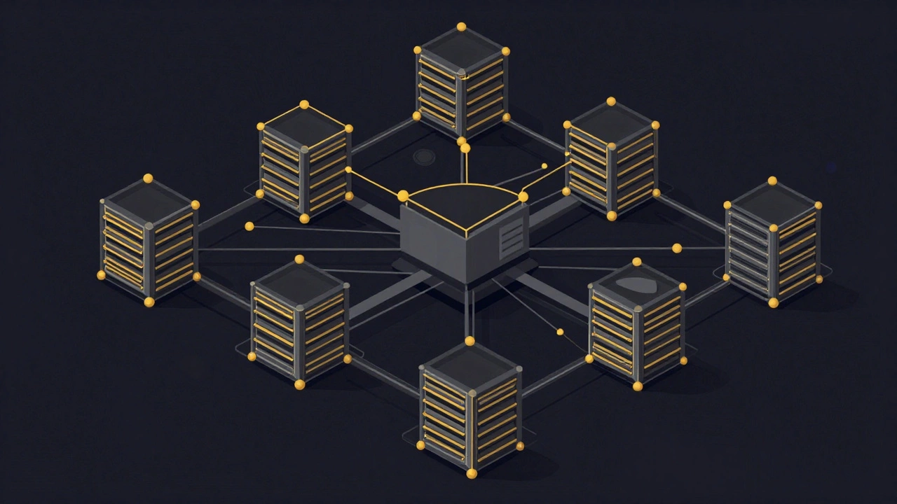 Abstract golden network nodes representing system architecture