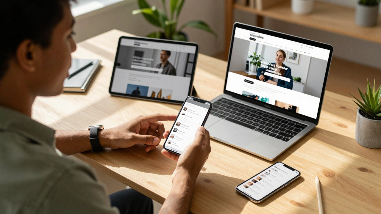 Developer testing website on multiple devices