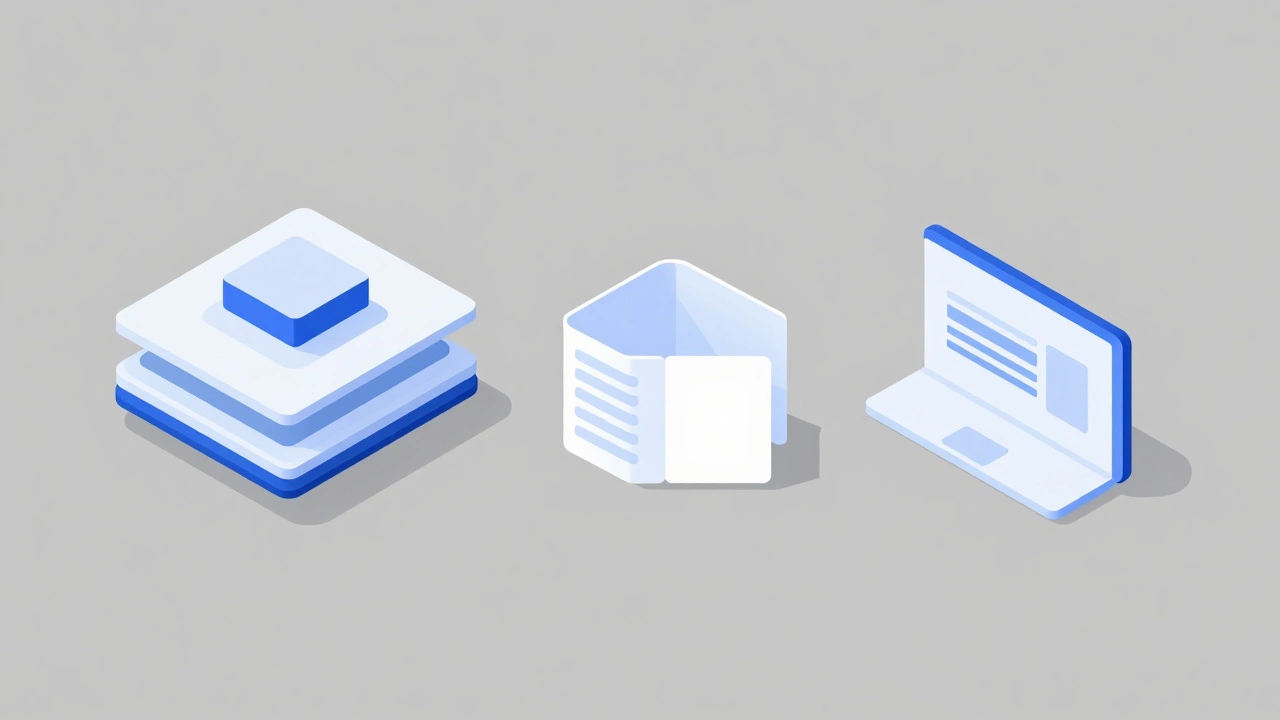 Three distinct isometric icons representing software architecture levels.