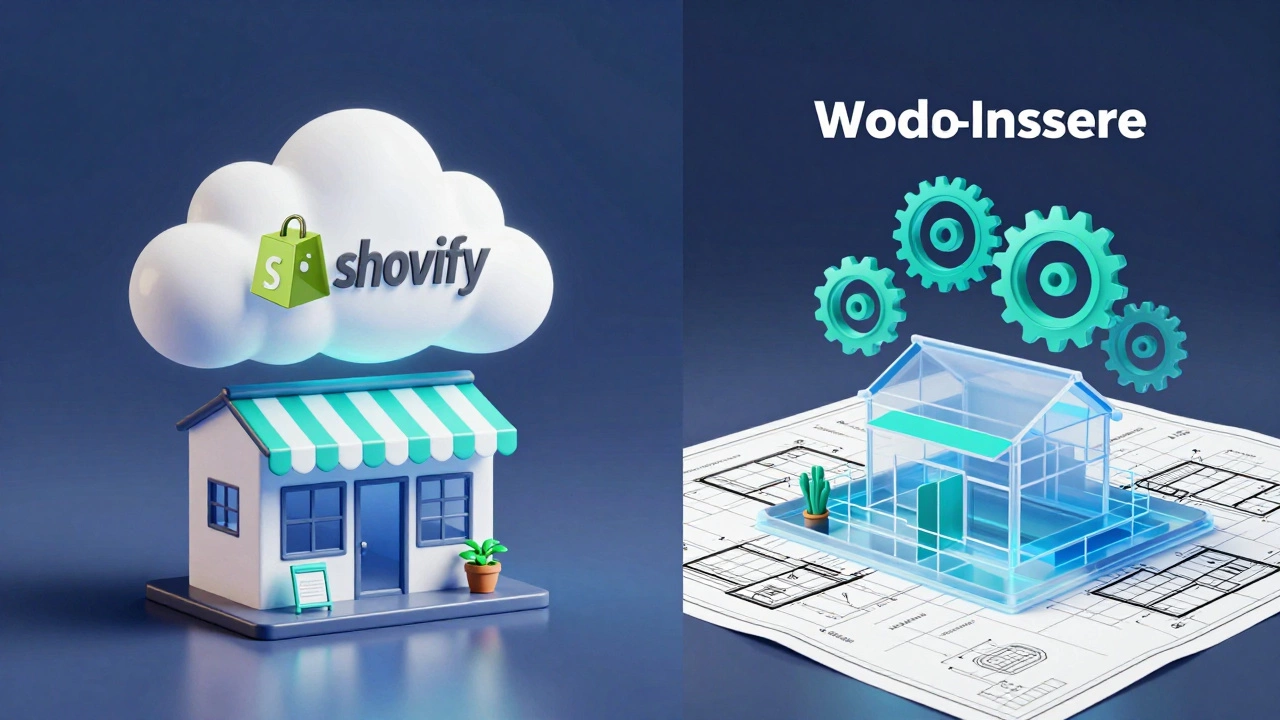 3D conceptual illustration comparing managed cloud hosting and custom self-hosted website structures