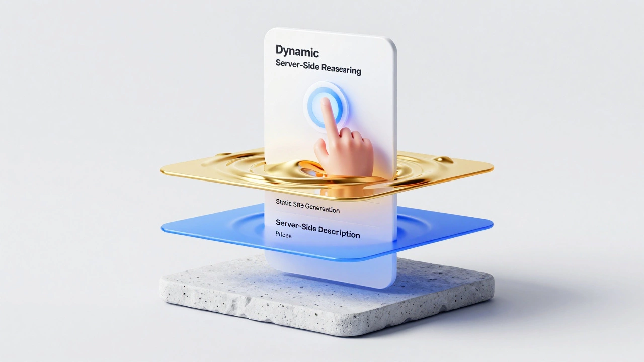 A layered e-commerce product card showing static, dynamic, and interactive elements