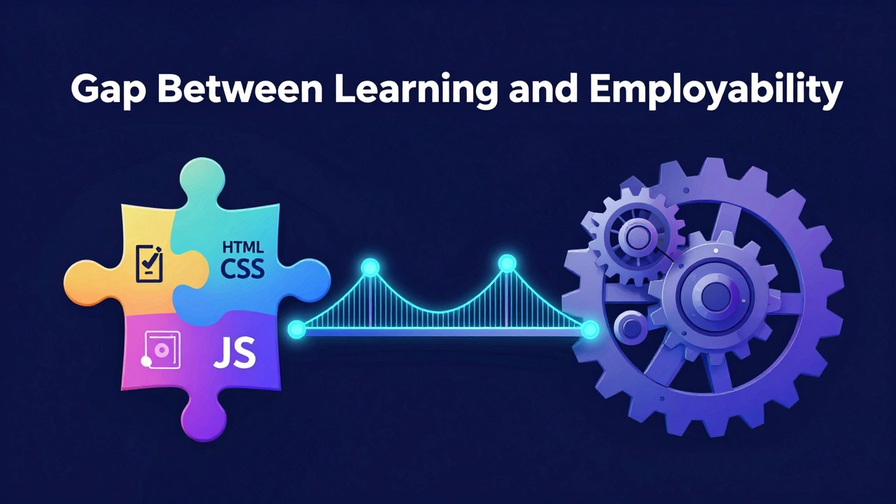 Abstract illustration bridging basic coding skills to complex enterprise systems