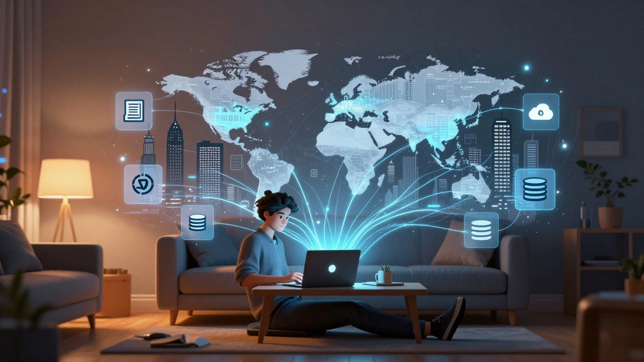Developer connected globally via digital streams from home