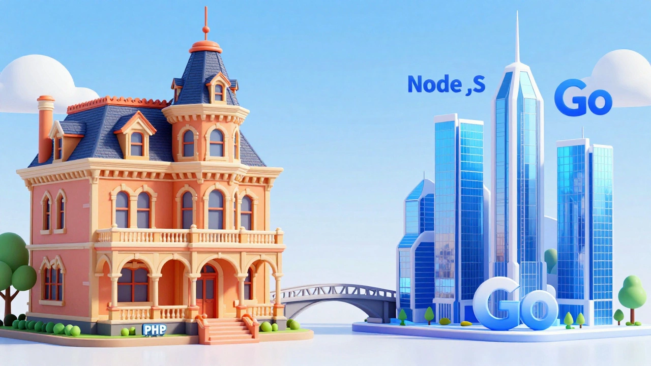 Illustration comparing PHP stability to modern language speed