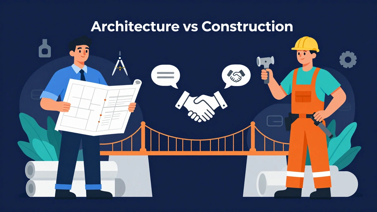 Illustration comparing UX architect role to developer builder