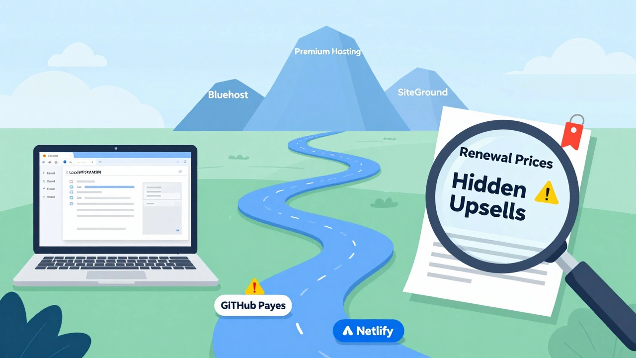Roadmap illustration guiding users from local dev to affordable paid hosting alternatives.