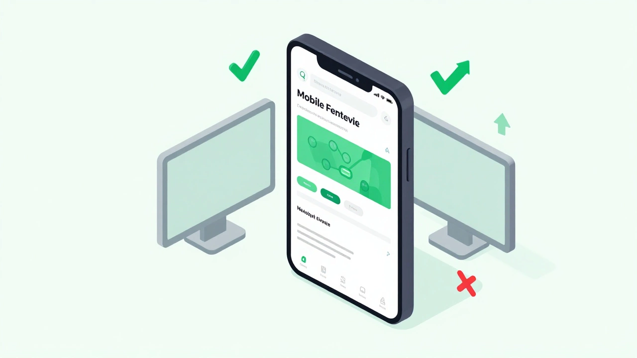 Smartphone with responsive design surrounded by fading desktop monitors