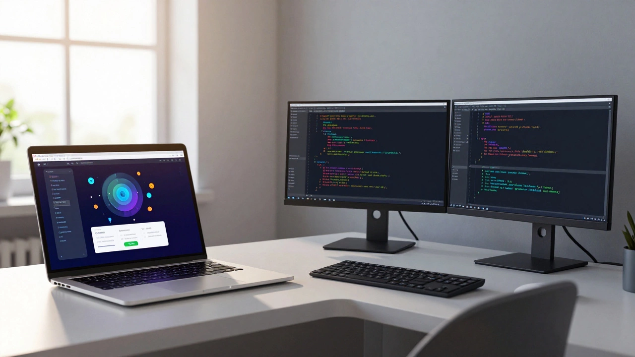 Split screen showing JavaScript web design and Java backend development workspaces