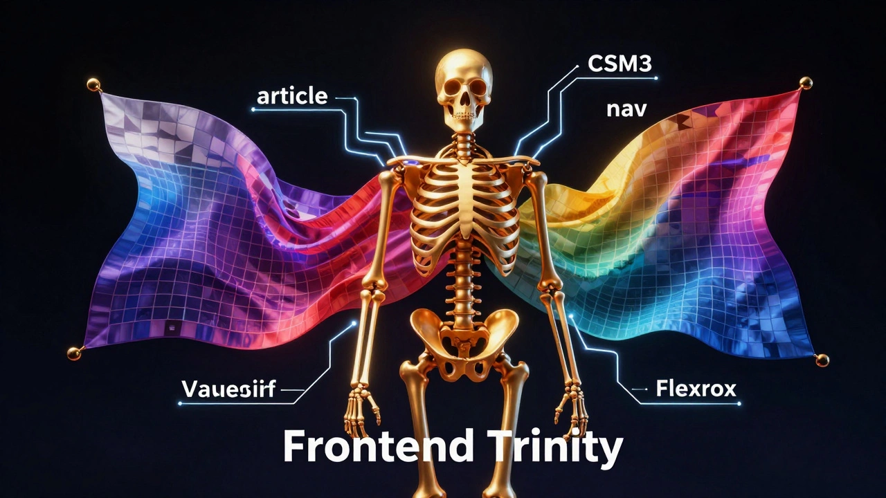 3D metaphor of HTML structure, CSS style, and JS logic