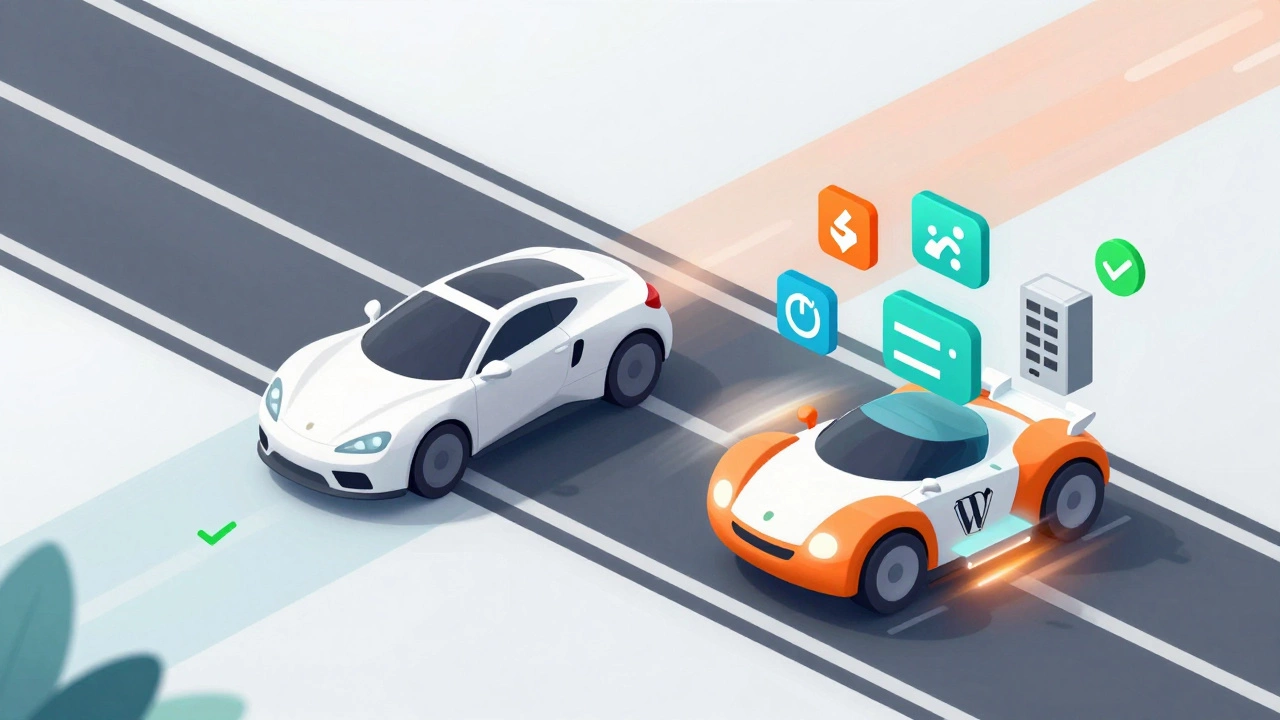 Abstract race showing Webflow speed vs WordPress optimization on a digital track