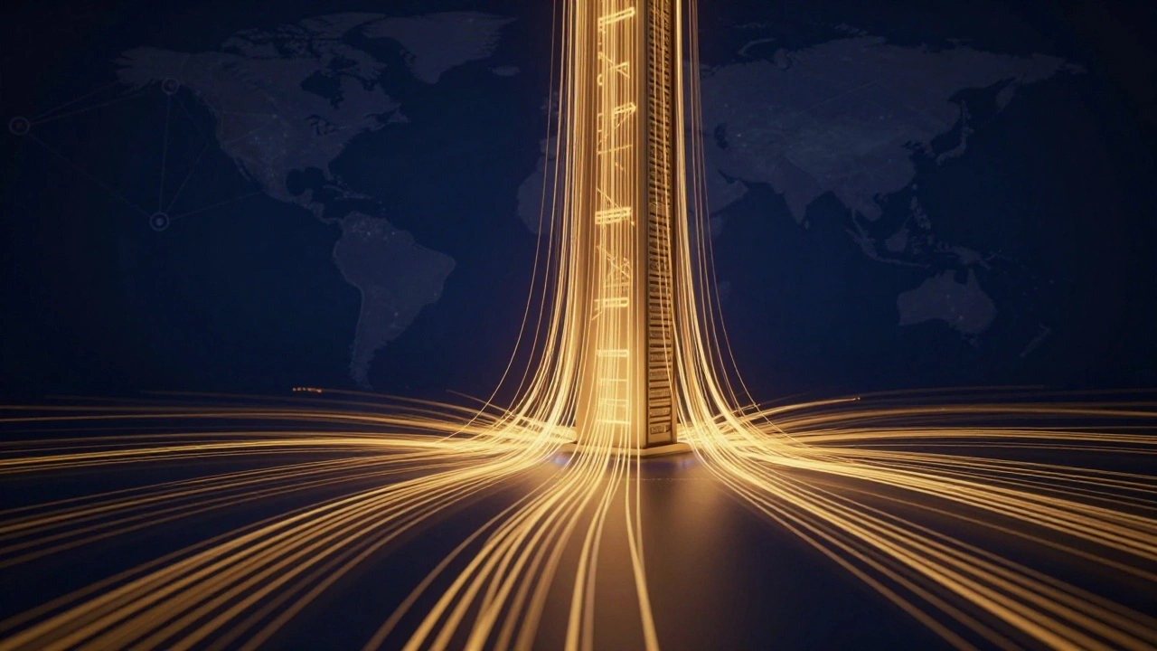 Abstract visualization of fast, scalable web data streams and server infrastructure.