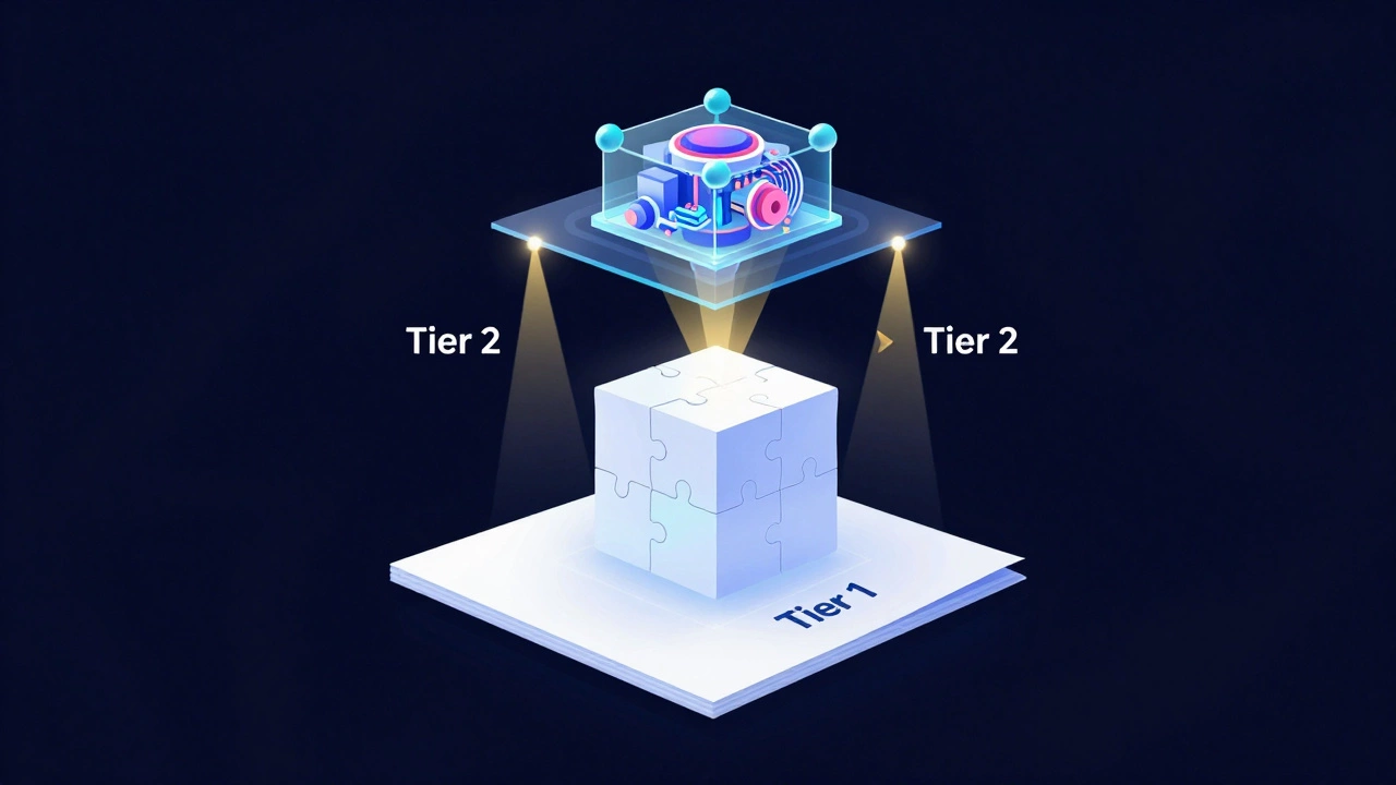 Abstract visualization of three website complexity tiers from simple to complex