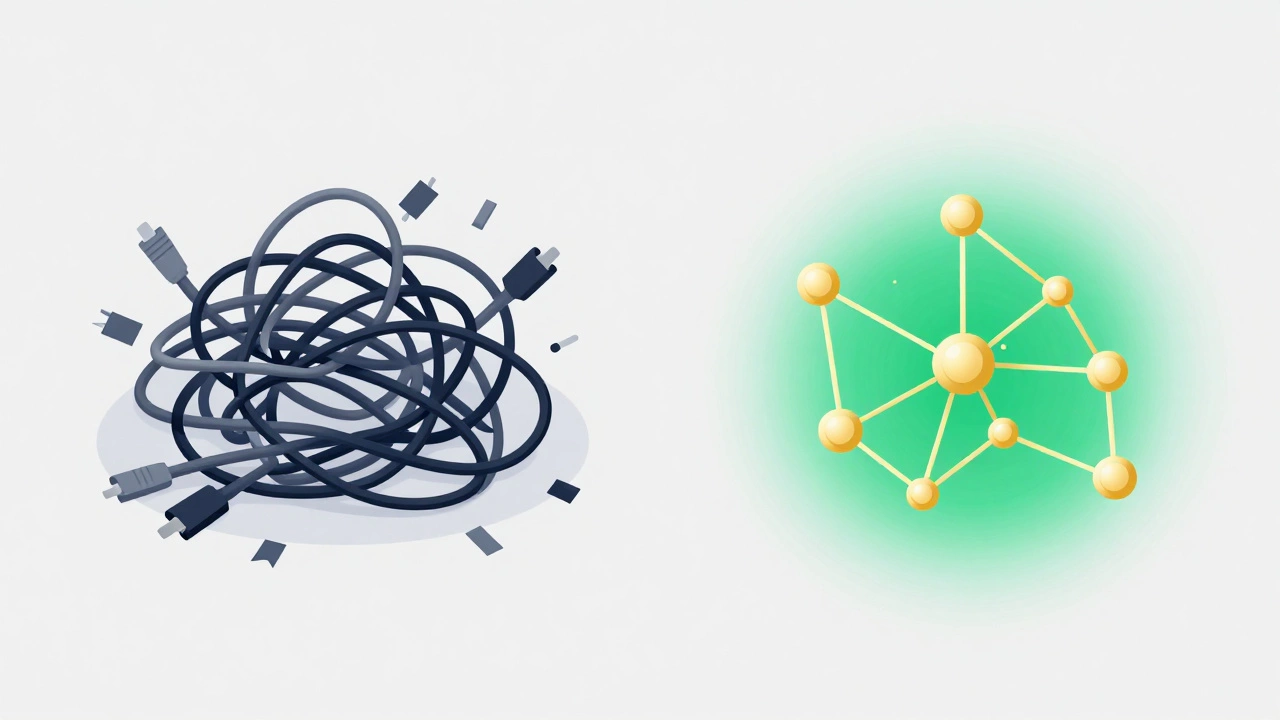 Comparison of tangled wires vs organized network for SEO clarity