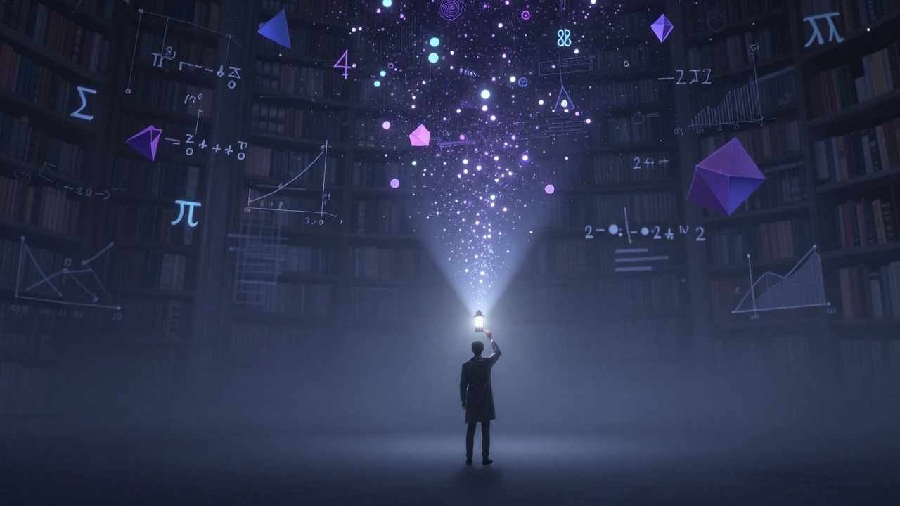 Data scientist searching for patterns in a sea of abstract math and noise