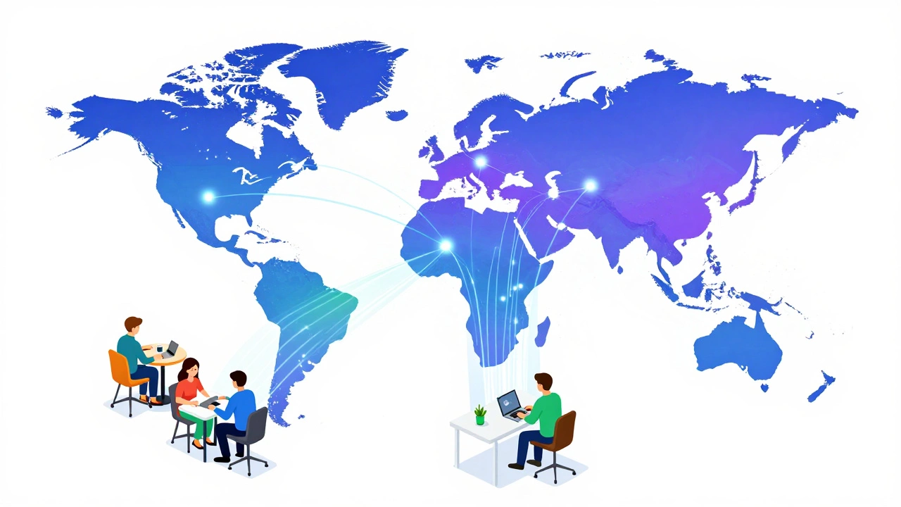 Global network connecting remote web developers across continents