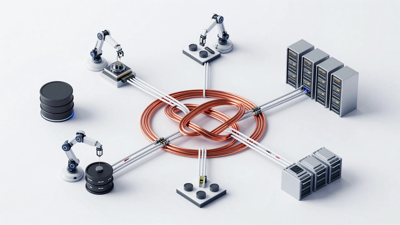 Isometric illustration of migrating legacy code to modern microservices