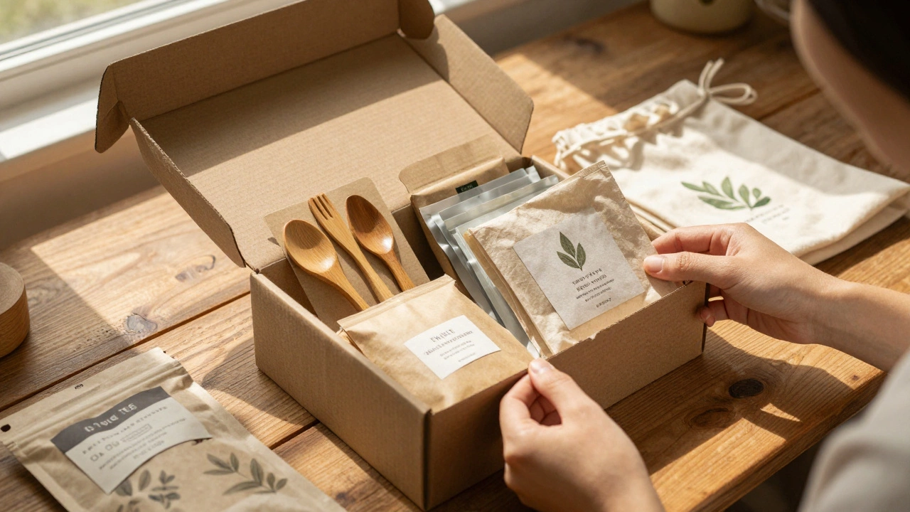 Unboxing sustainable subscription box with eco-friendly items