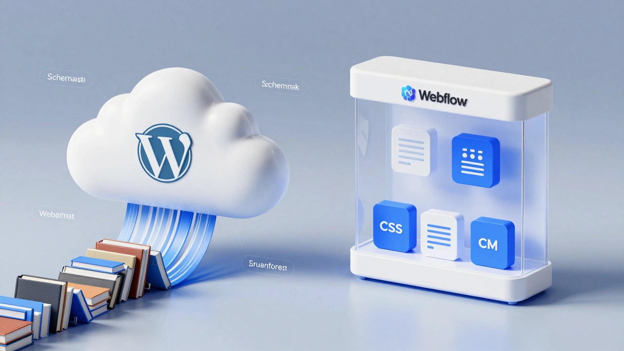 Visual metaphor for WordPress infinite content vs Webflow structured CMS limits