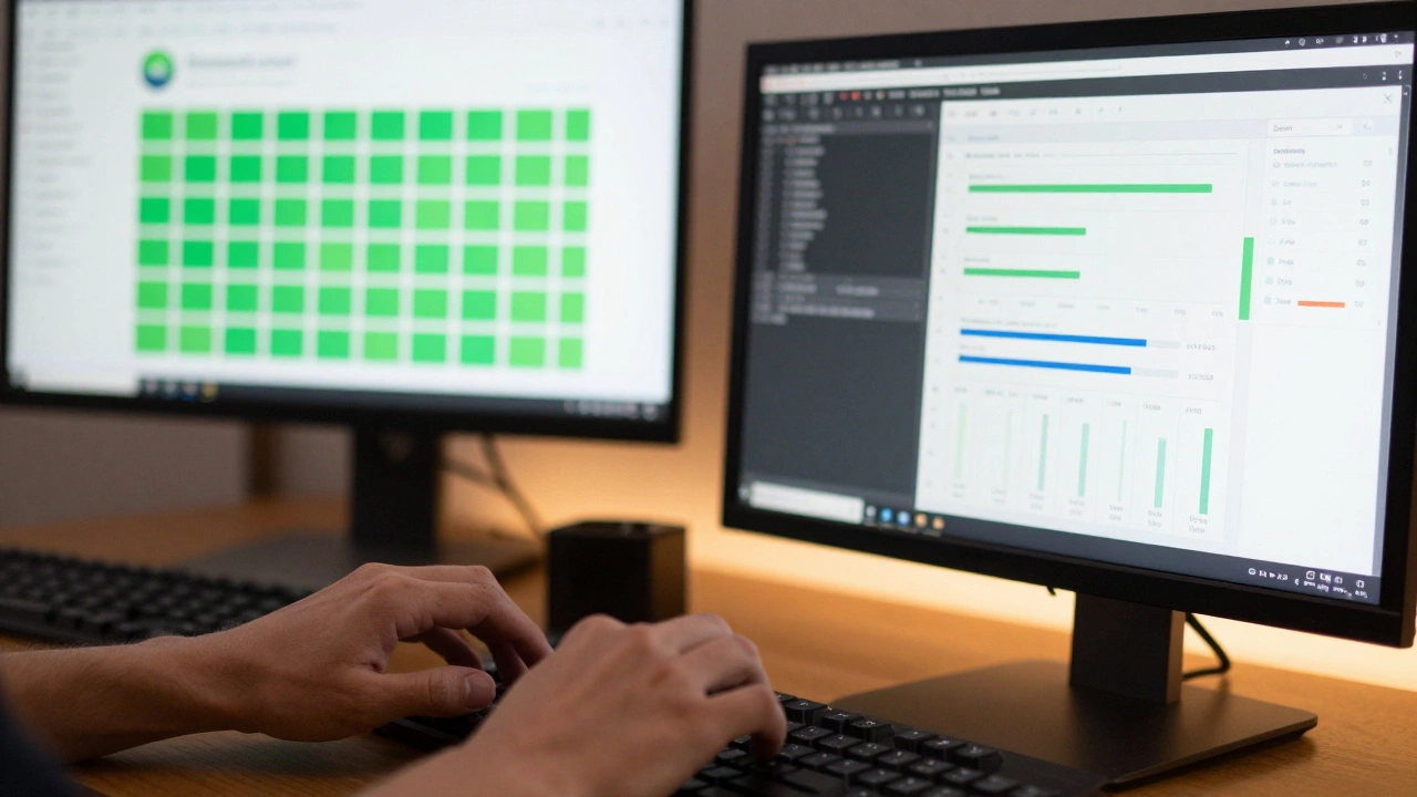 Developer building a portfolio project with visible GitHub history