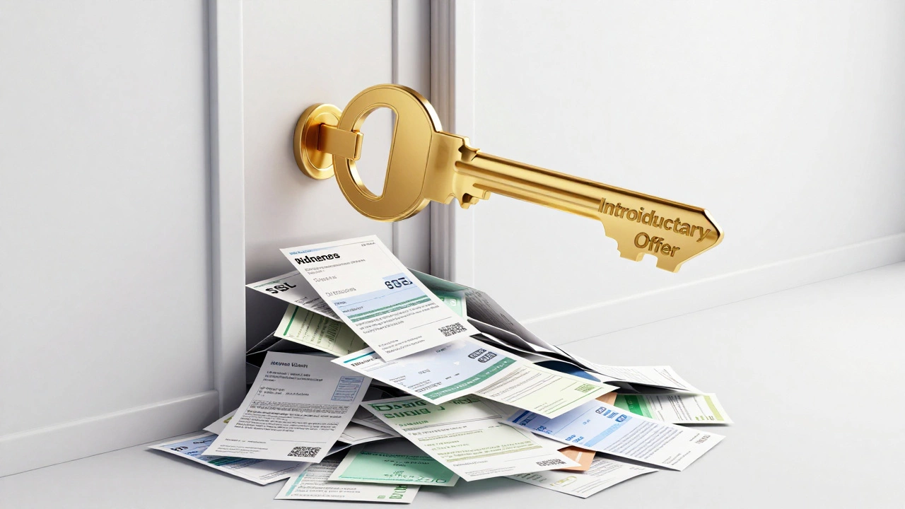 Golden key unlocking a door revealing a pile of unexpected billing invoices and hidden fees