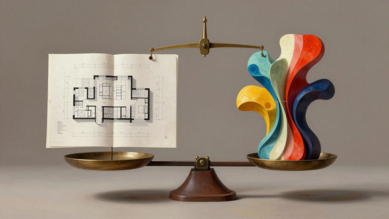 Scale balancing UX blueprint structure with UI art