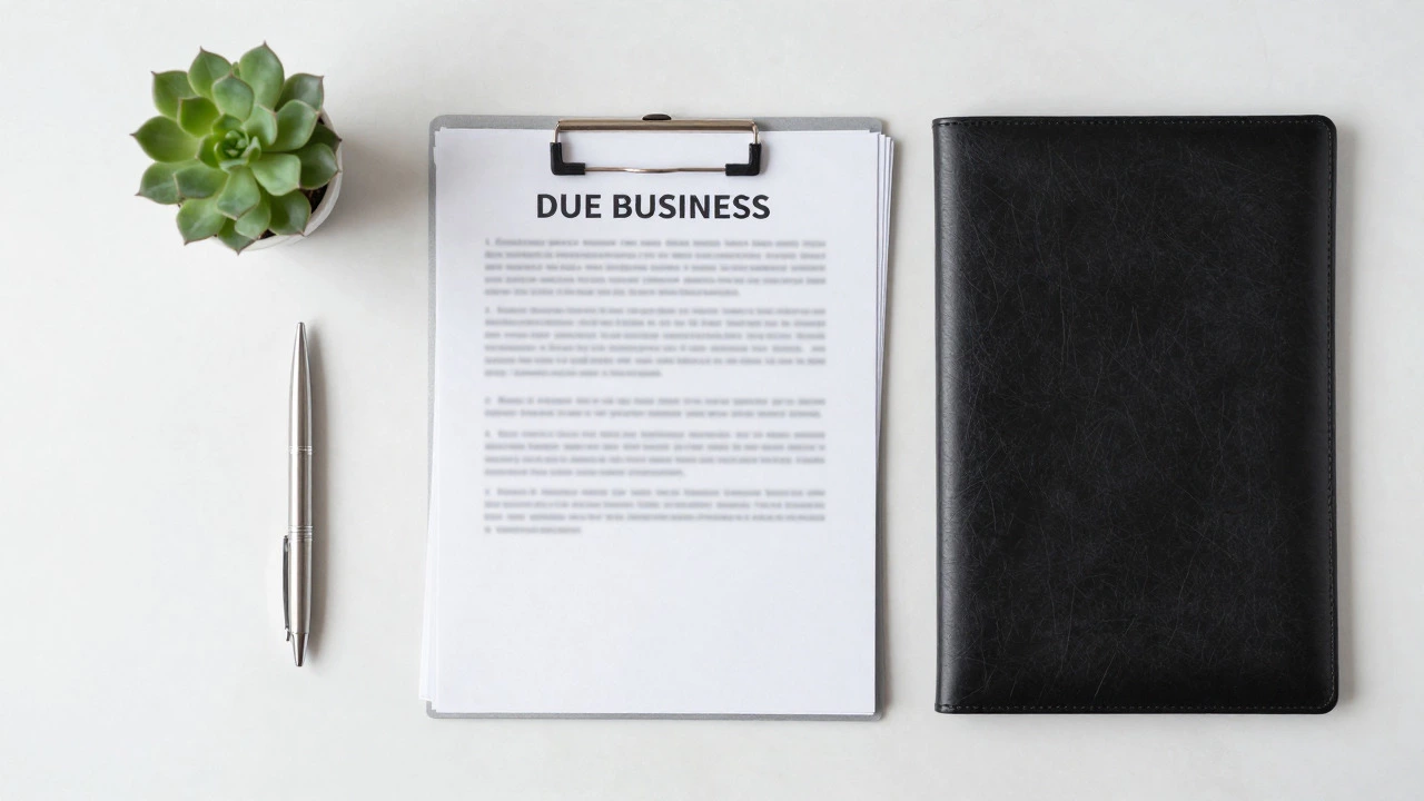 Top-down view of financial documents and pen on a marble desk