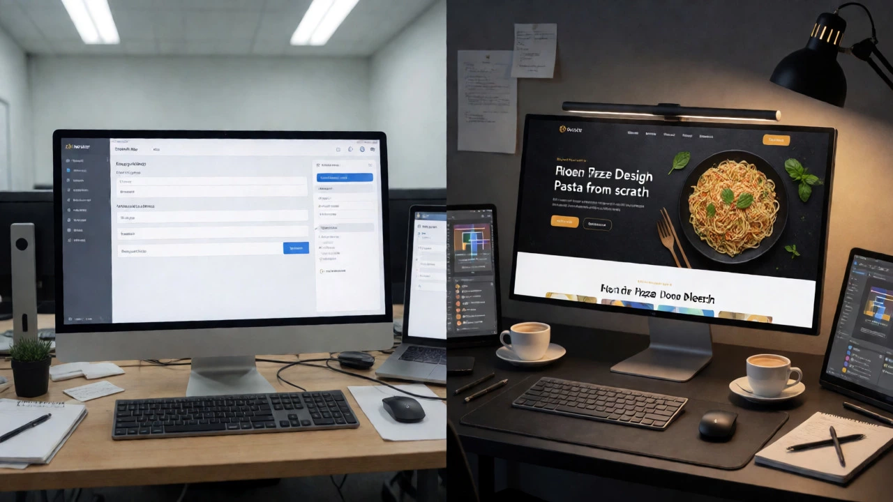 Comparison of basic DIY vs custom high-end web design workspaces