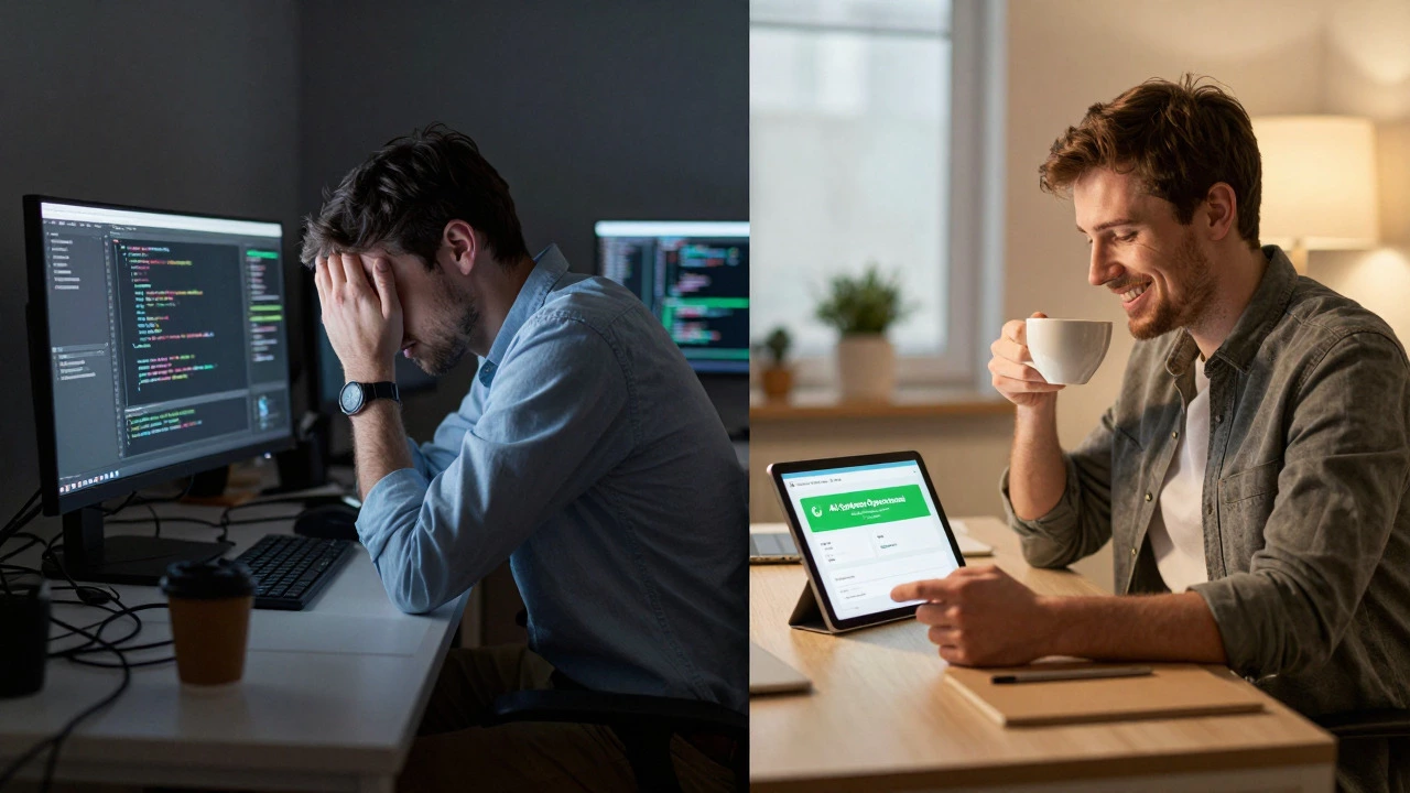 Contrast between stressed DIY developer and relaxed business owner