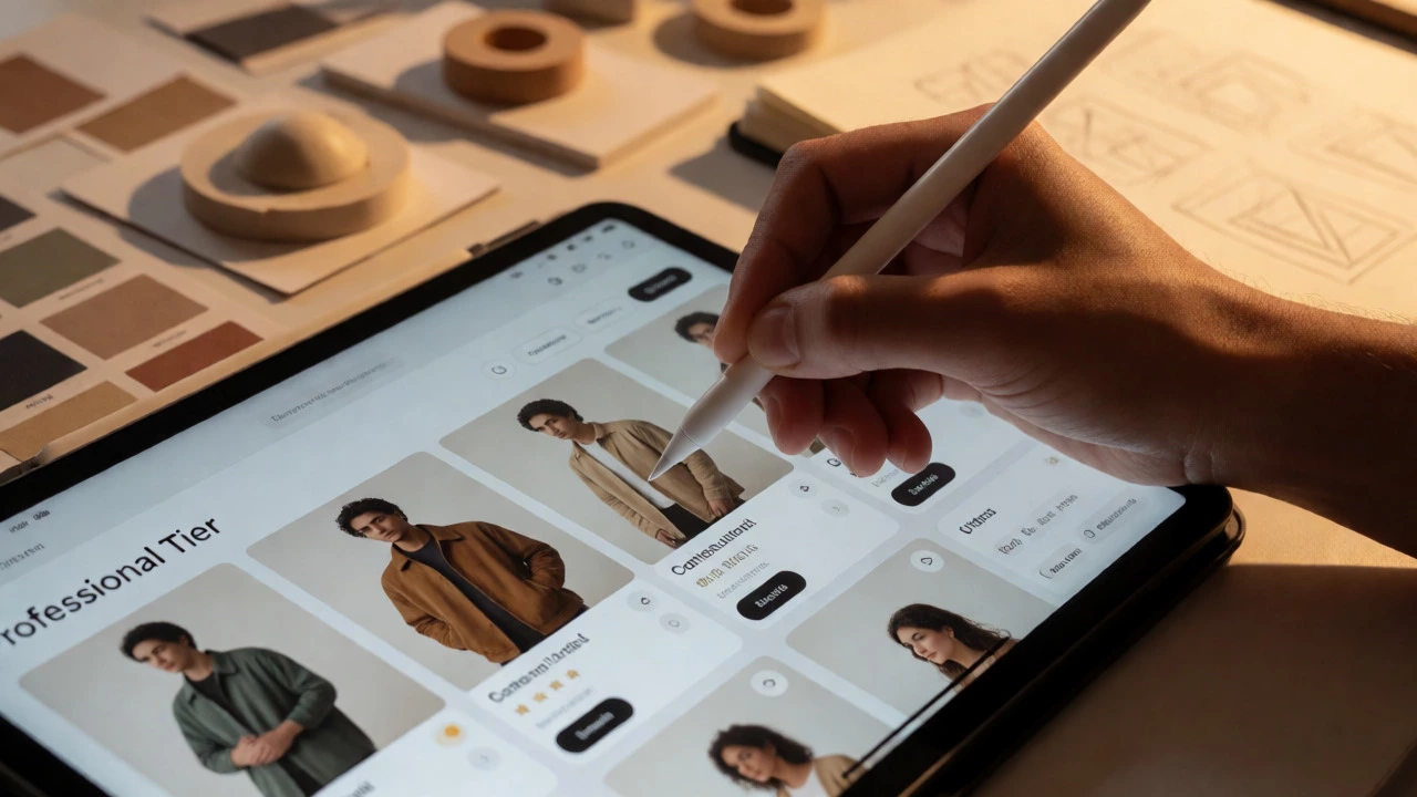 Designer refining a custom UI interface on a digital tablet
