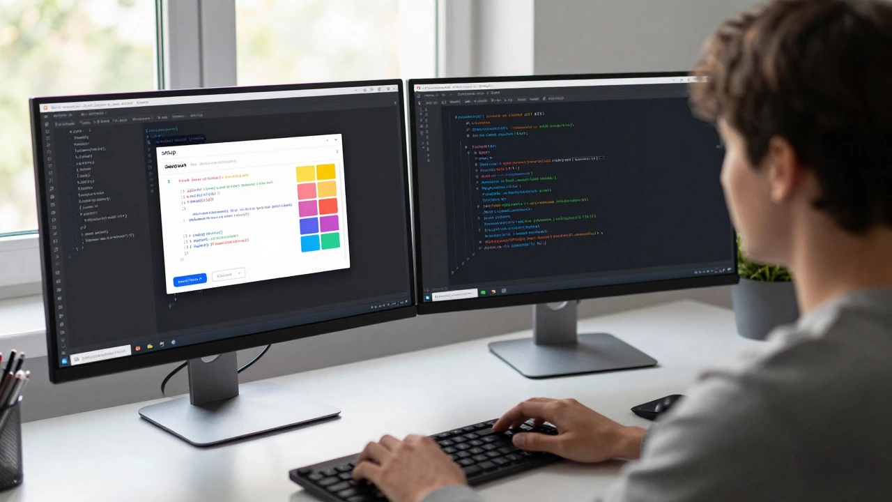 Developer comparing instant JS results in browser against complex PHP server setup.