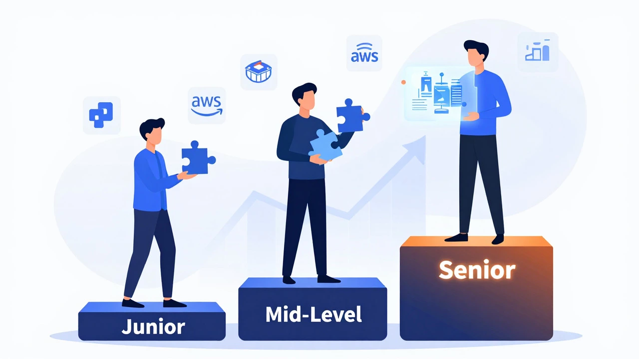 Illustration of career ladder showing junior to senior dev progression