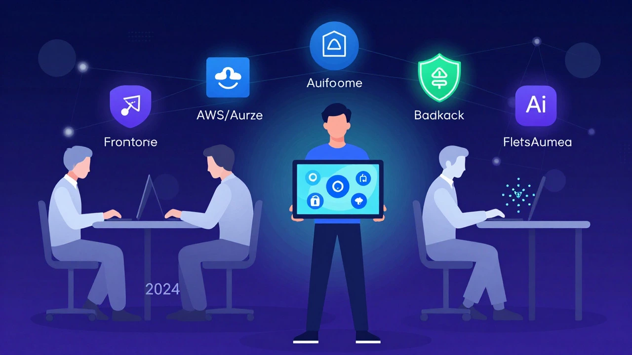 Illustration of human developer overseeing AI-assisted coding workflows