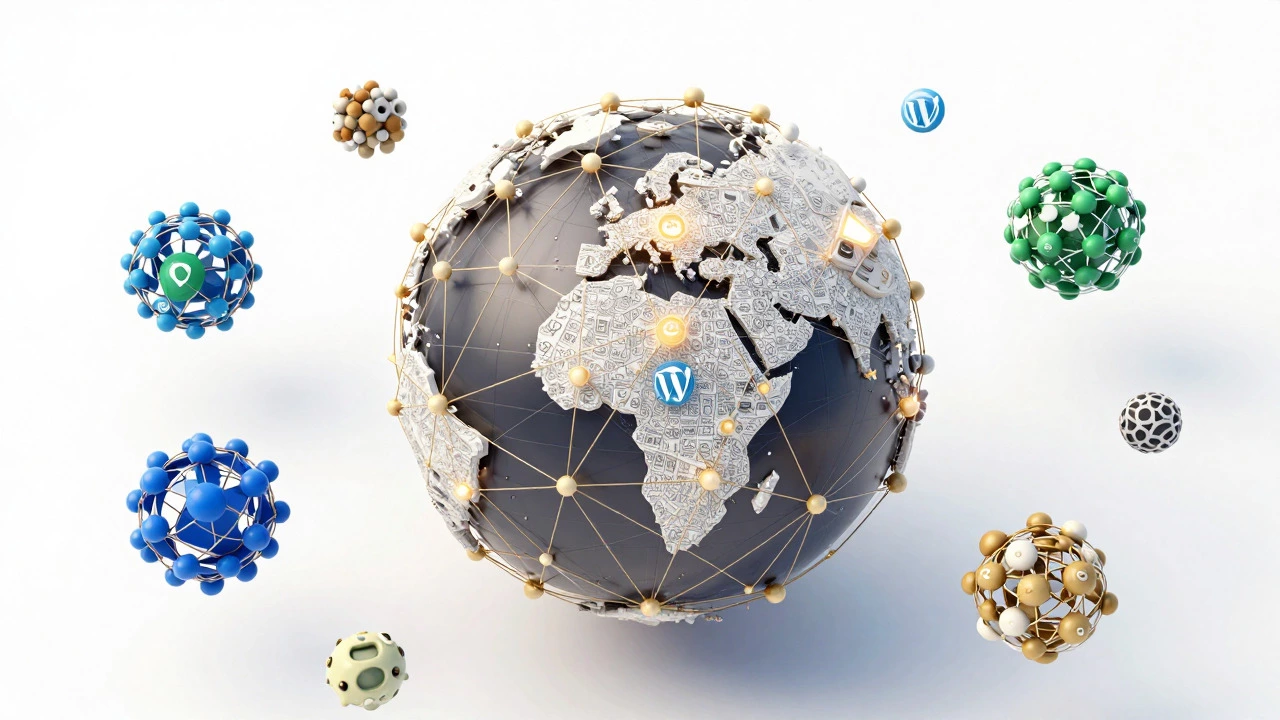 Isometric globe showing PHP's dominance in web hosting