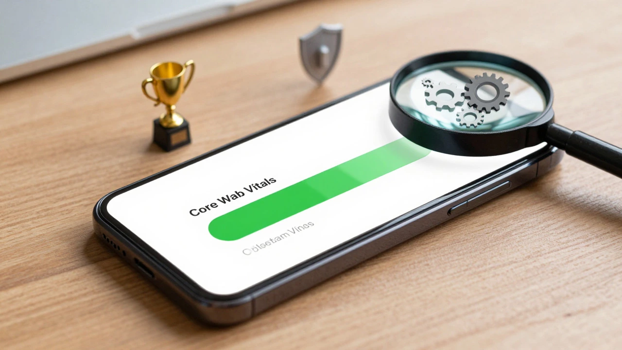Smartphone showing fast load time with performance symbols nearby
