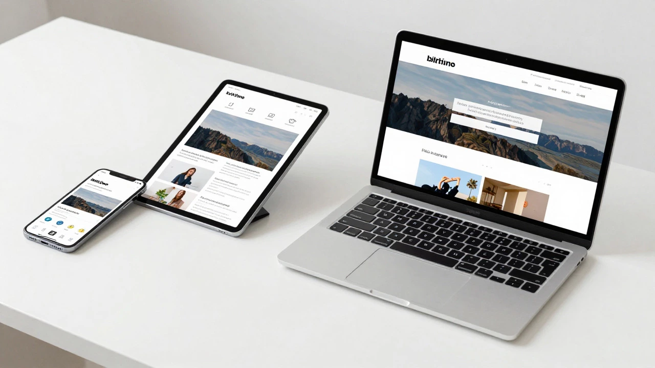 Smartphone, tablet, and laptop displaying the same website with adapted layouts