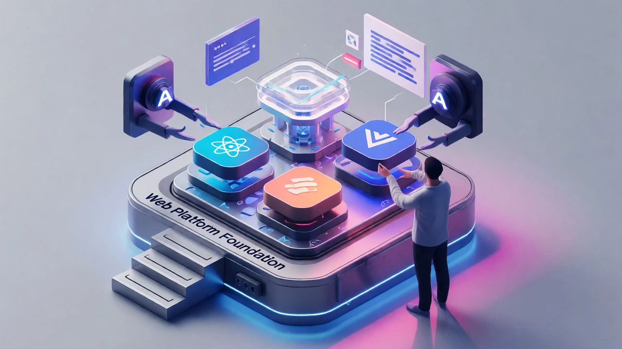 3D render of stable web foundations with adaptive frameworks