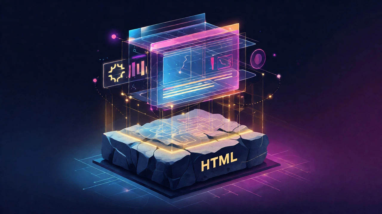 Abstract visualization of HTML foundation supporting advanced web technologies